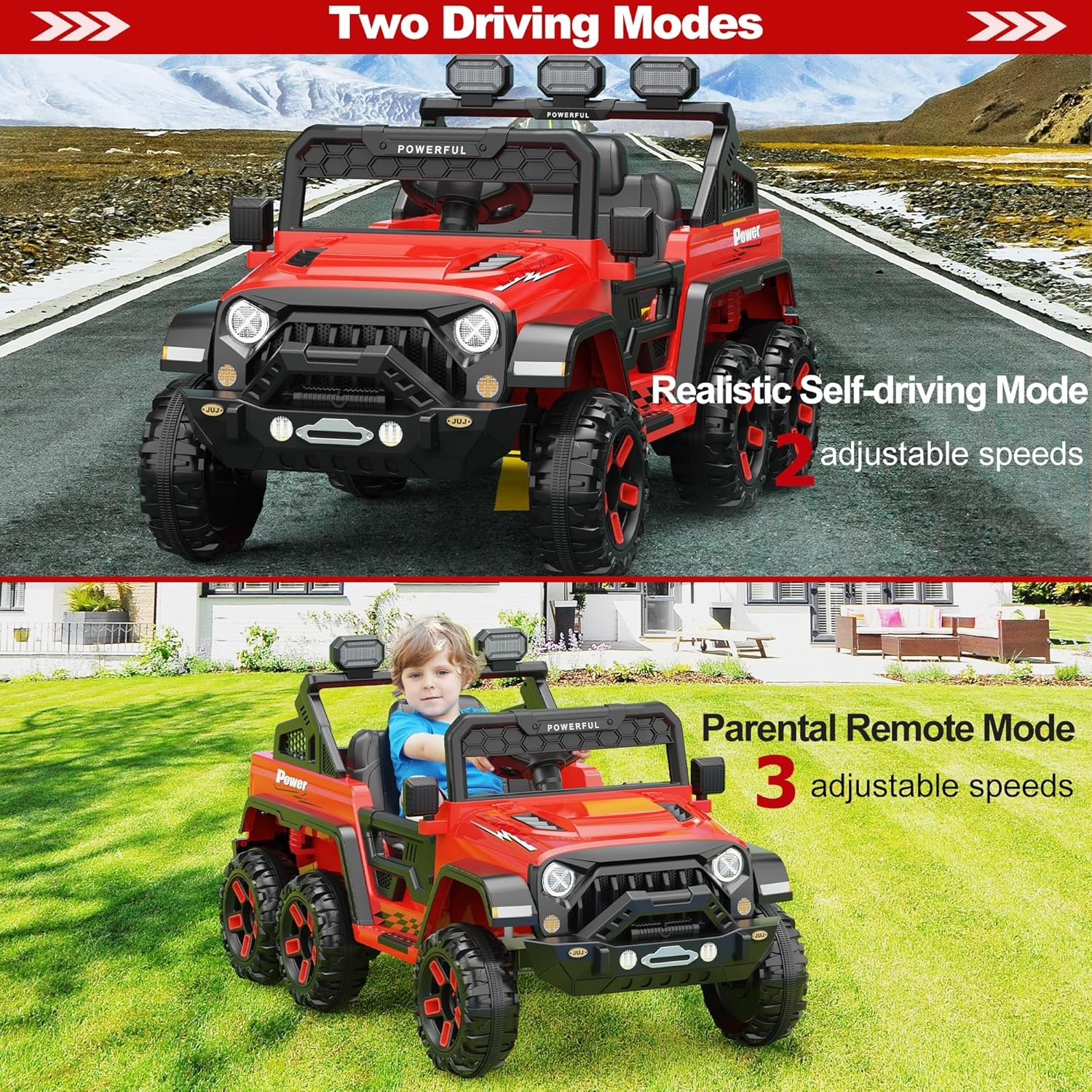 24V Ride on Toys for Big Kids Electric Car 4WD with 6 Wheels 3 Speeds Red