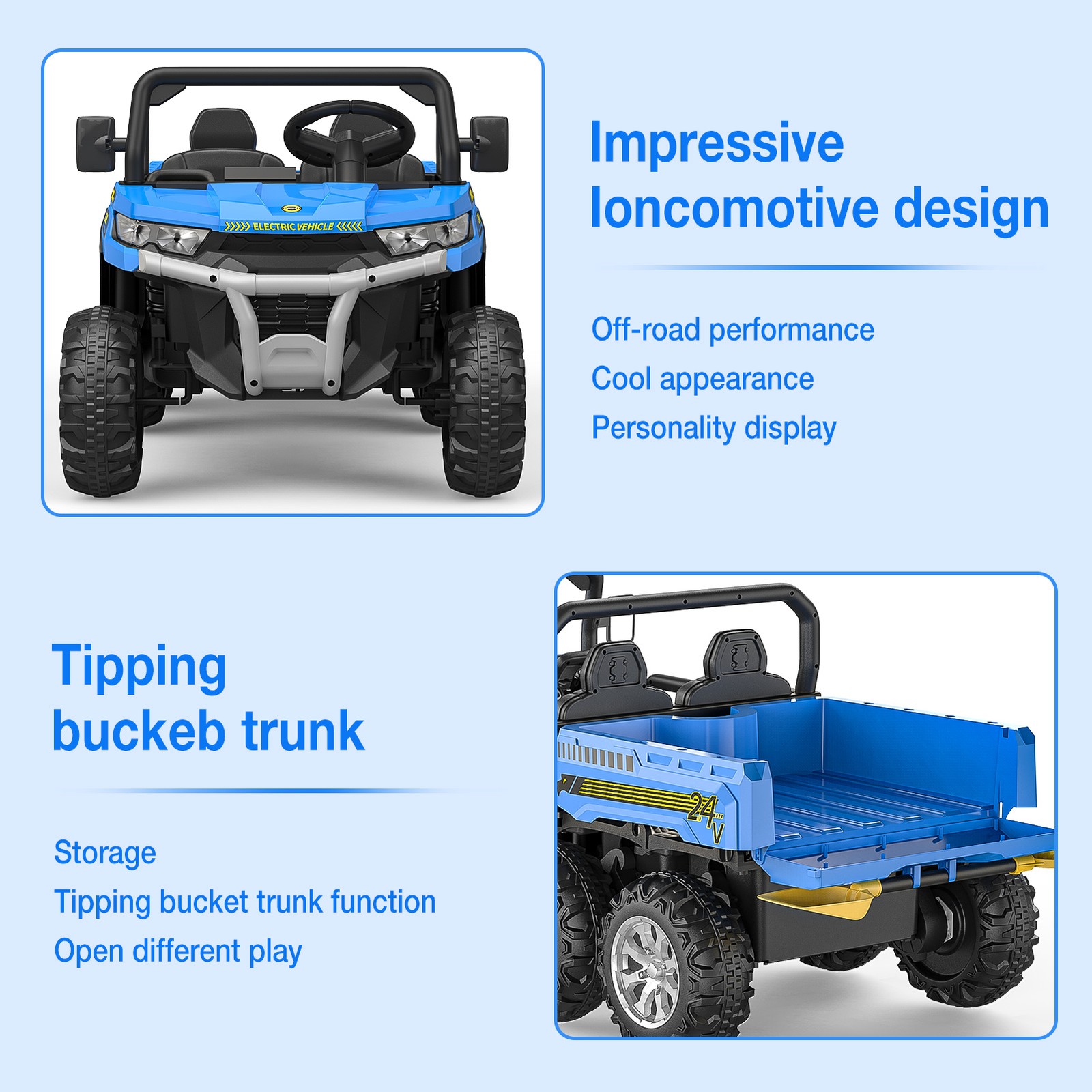Kids 2 Seater Ride on Car 24V Electric Dump Truck 4WD Off-road UTV