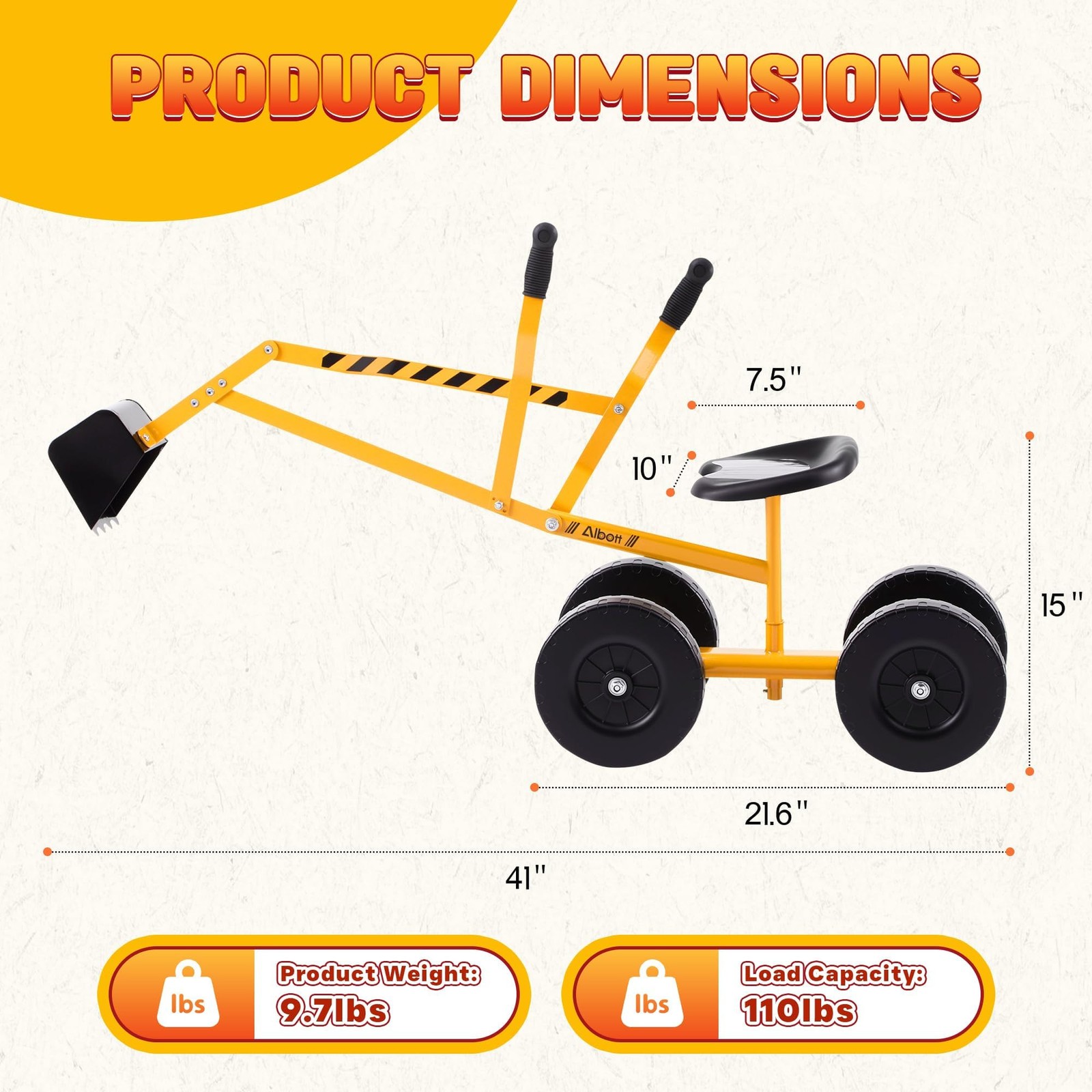 Albott Ride On Sand Digger Excavator Toys Working Crane with 8 inches Wheels …