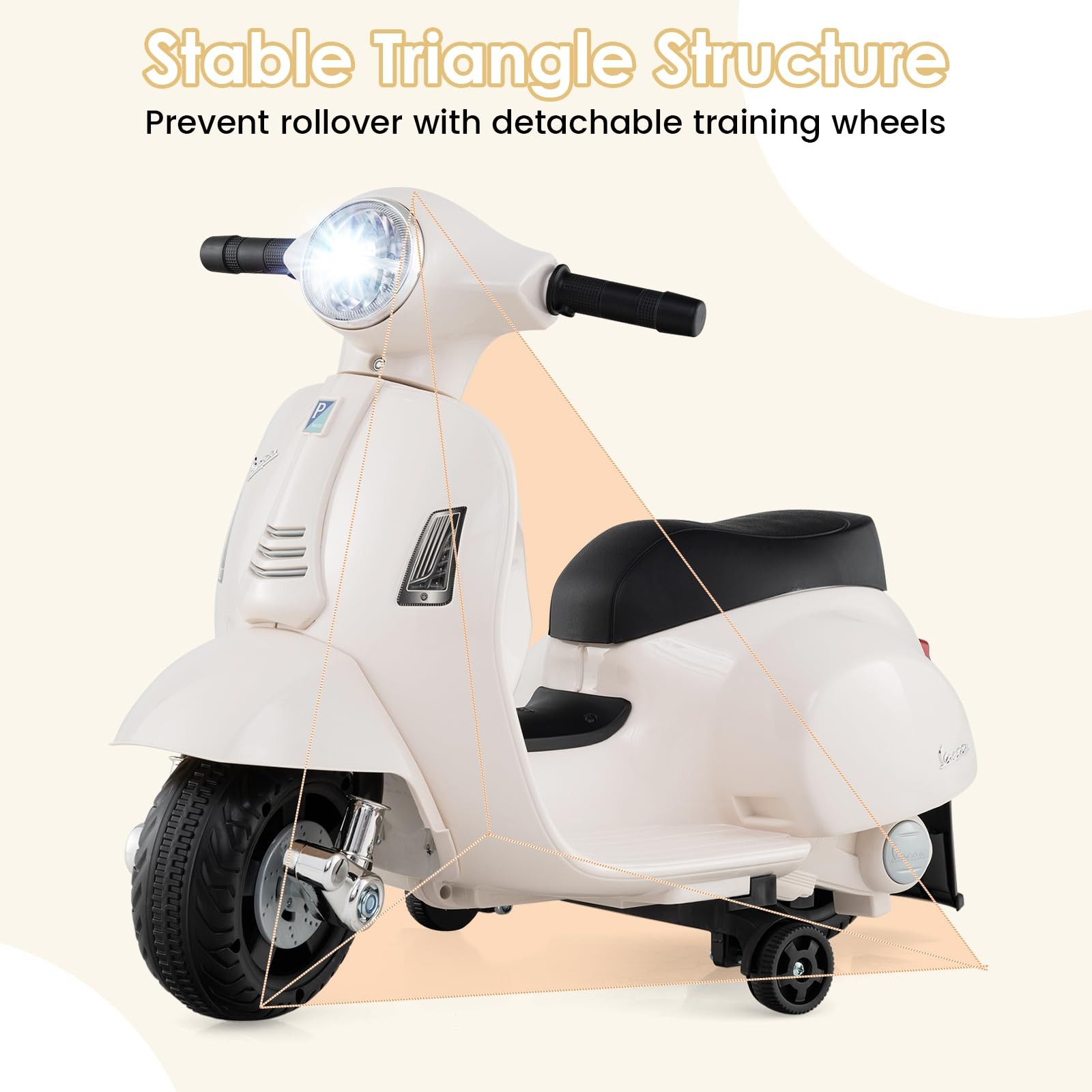 Licensed Vespa Scooter Kids Motorcycle by OLAKIDS, 6V Ride on Electric Motorc…