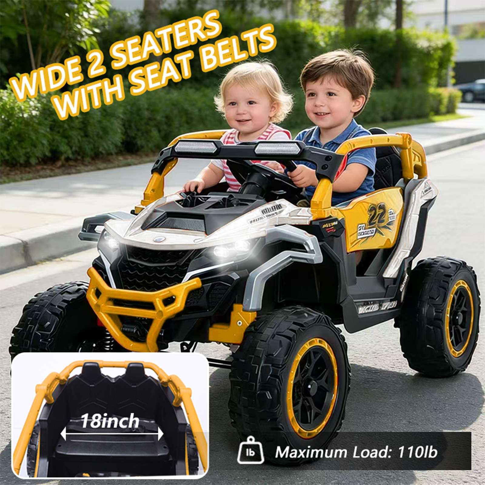 12V Ride on Models Truck Car 2 Seater UTV For Age 3-6 Years Old Yellow+White