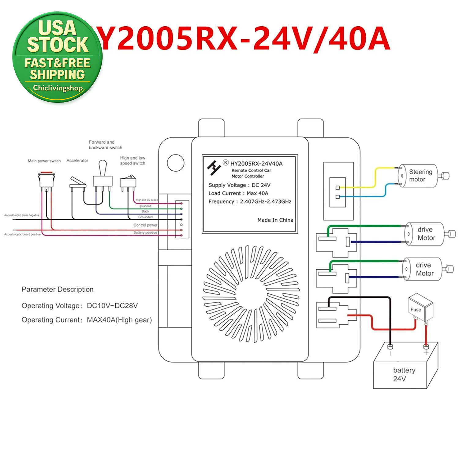24 Volt Wire Harness Conversion Kit for Kids Ride on Toys Power Wheels DIY