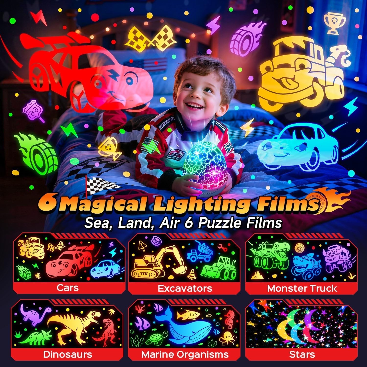 Engaging Toddler Night Light Projector with Sounds, Colors & Rotating Images