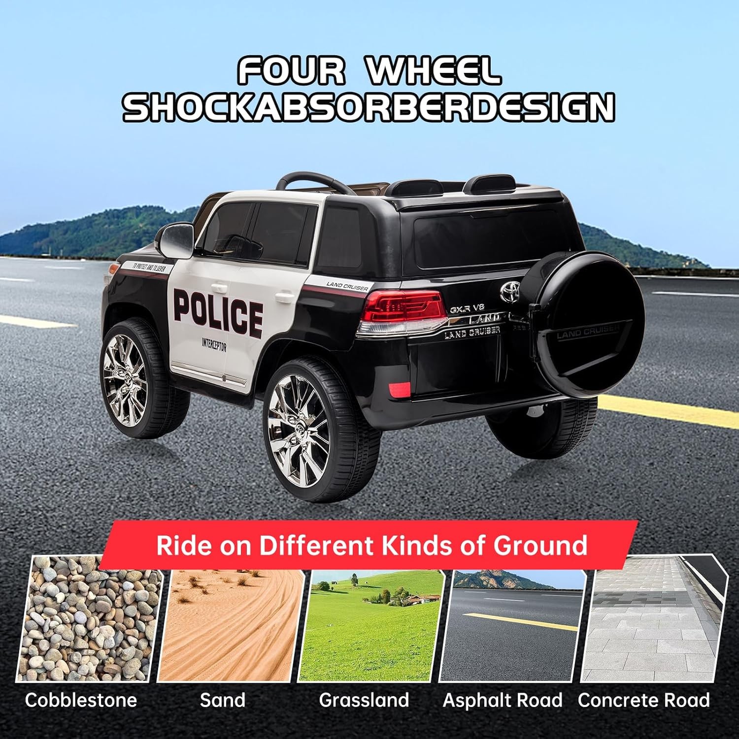 12v Licensed Toyota Land Cruiser Ride-on Car – Remote Control,Music,Horn & LED