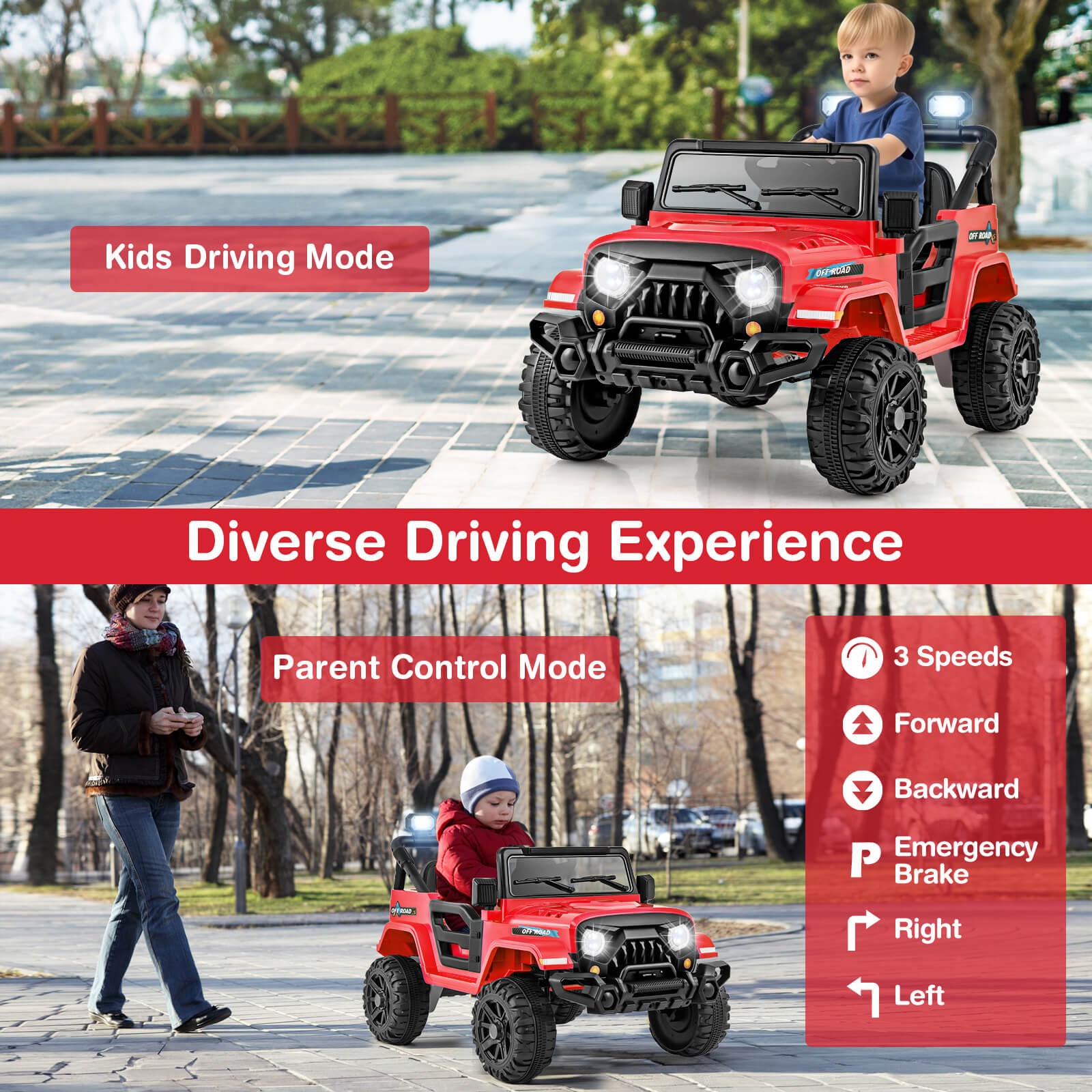 12V Kids Ride on Truck Car w/Remote Control, Threaded Wheels 3 Speeds LED Lights