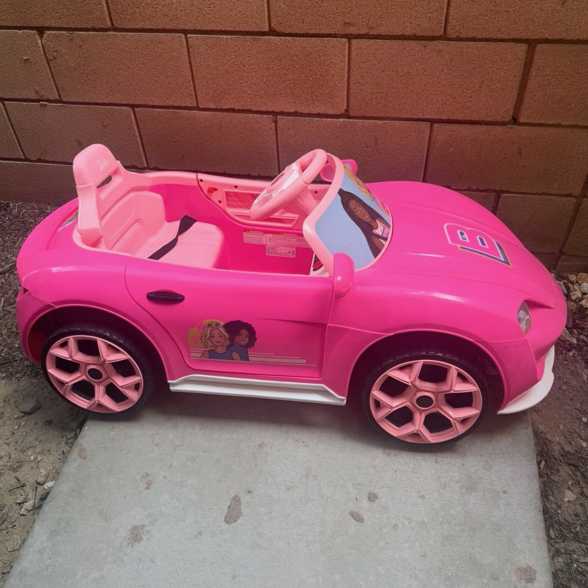 Barbie Pink Battery Ride-On Convertible Car w/ Belt & Steering Wheel
