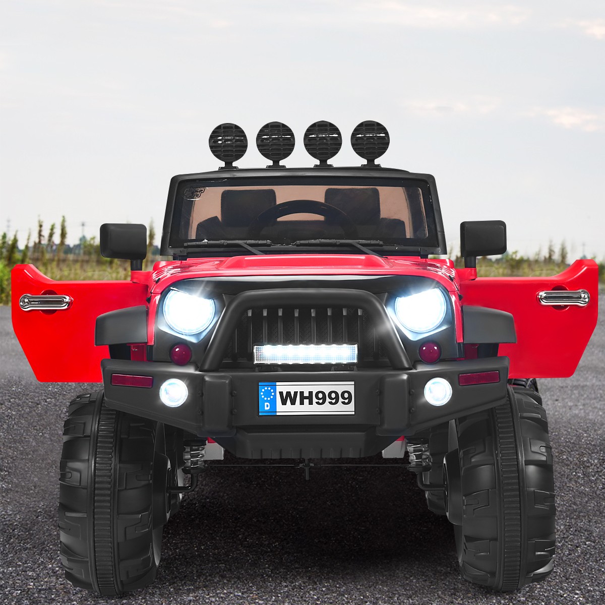 12V Kids Ride On Truck RC Car Spring Suspension w/ LED Light Music Trunk Red