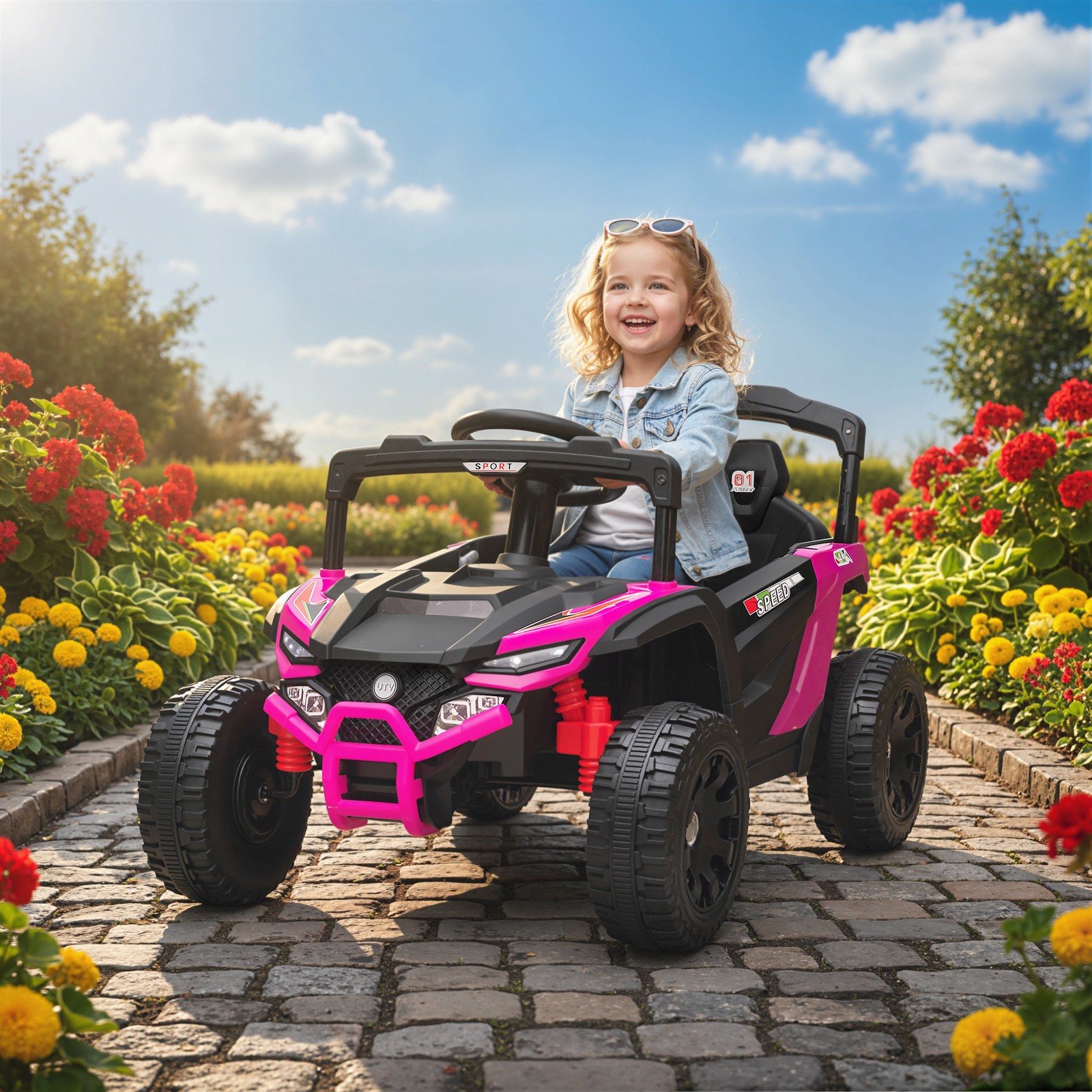 12V Kids Ride On Truck with Dual Motors for 3-5 Boys Girls, Pink