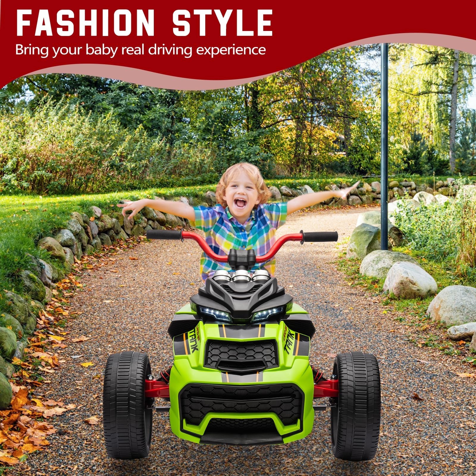 12V Ride On Battery Powered Kids Car 3 Wheeler ATV Electric Car Toy MP3 Green