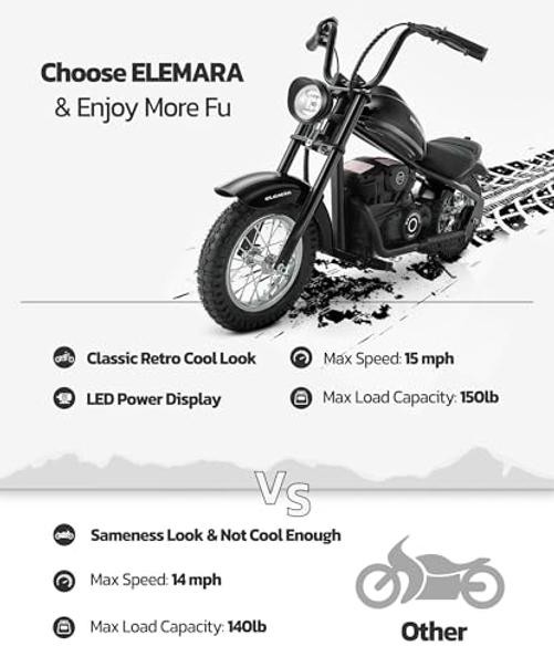 Electric Dirt Bike, 15 mph & 150lb Max, 24V Ride on Toy for Big Kids Black
