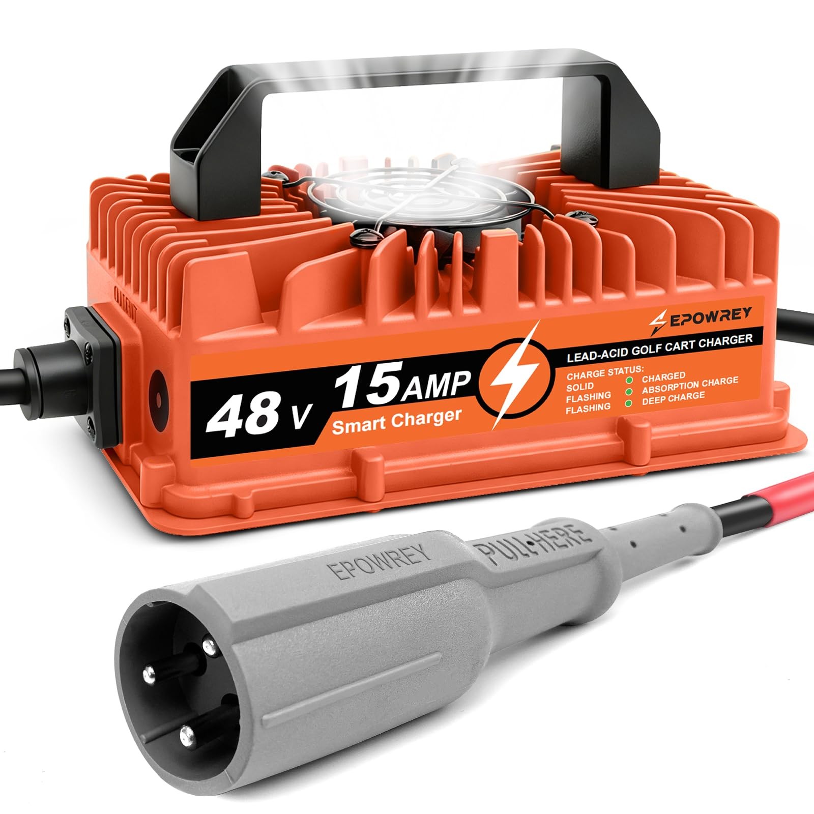 48V 15A Golf Cart Battery Charger for Club Car Precedent & DS 3-Pin Round Plug