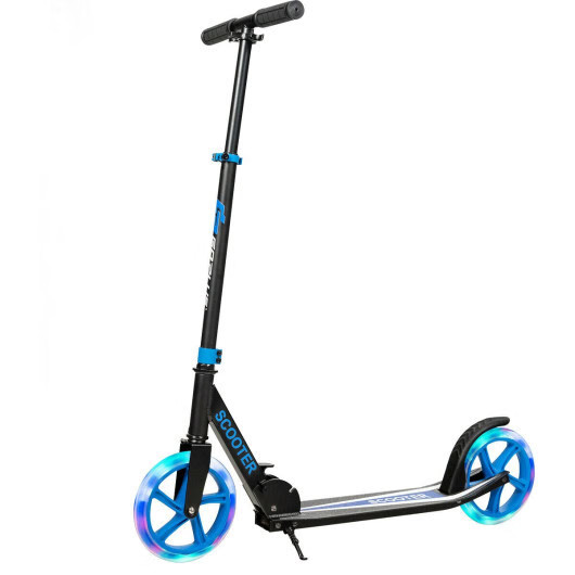 Portable Folding Sports Kick Scooter with LED Wheels-Blue – Color: Blue