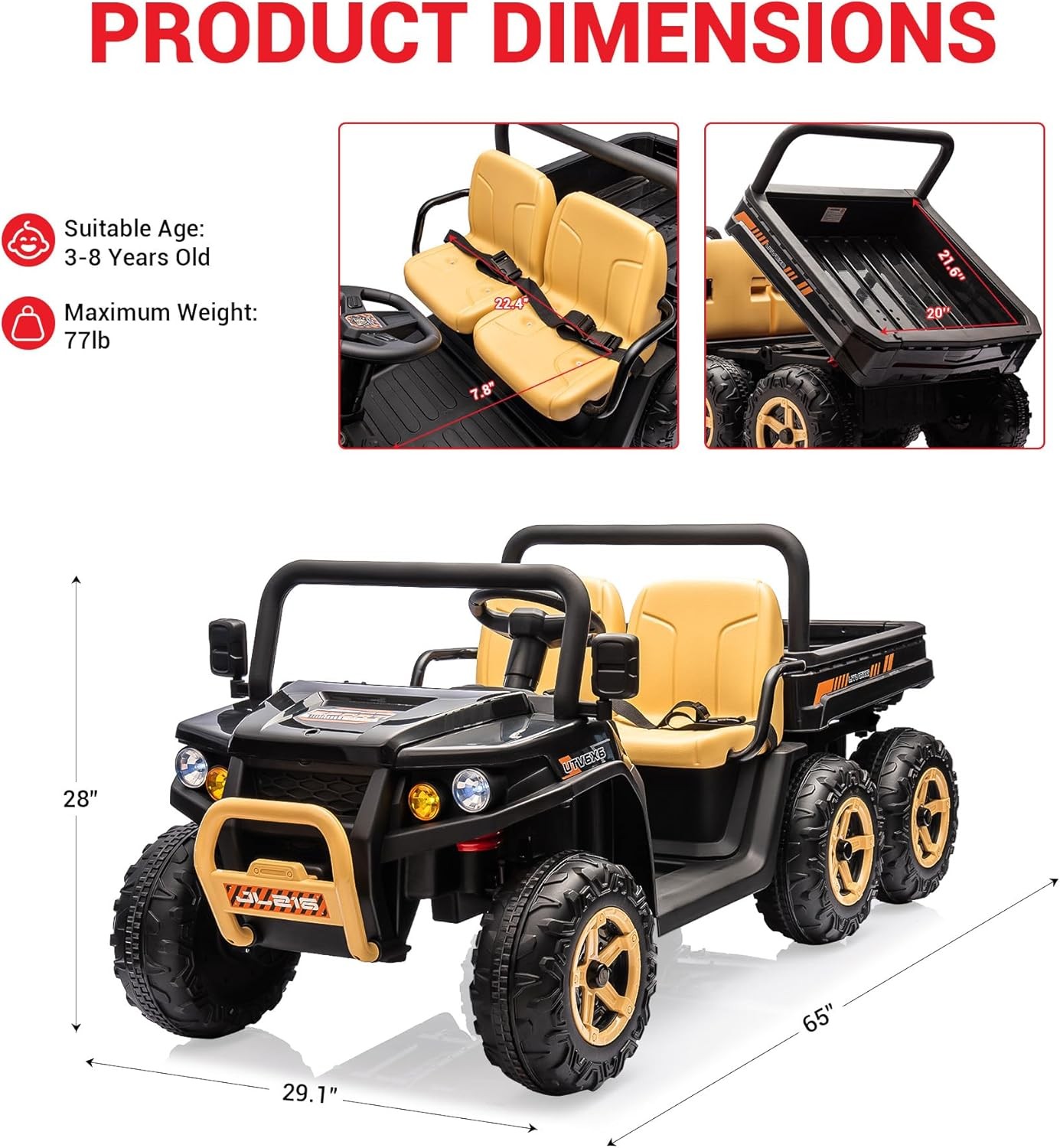 Kids 24V Ride On Dump Truck UTV Electric Ride On Car Toys Vehicles w/ Dump Bed
