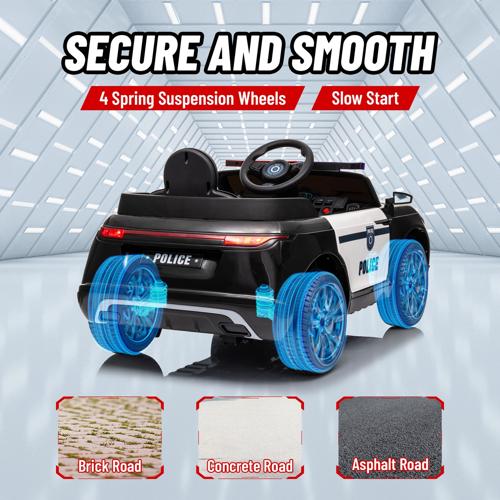 12V Kids Ride on Police Car w/ Remote Control, Black