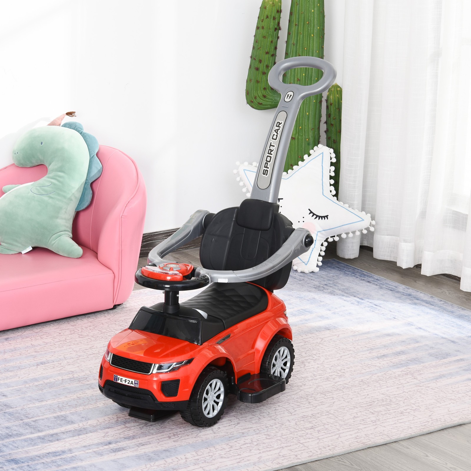 2-in-1 Toddler Push Car with Horn, Music & Lights, Ride On Toy for Ages 1-3
