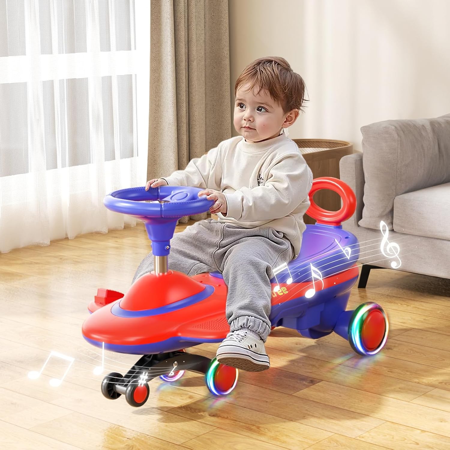12V Kid Electric Wiggle Car with Pedal Rechargeable Battery LED Lights Swing Car