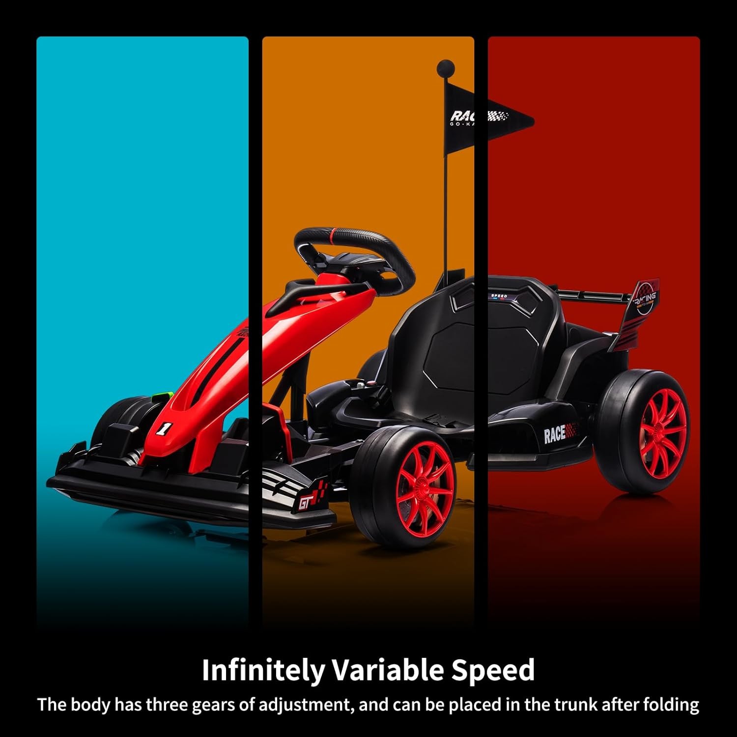 24V Drift Cart for Kids, Dual Motors, Electronic Brake, Adjustable Seat,Foldable