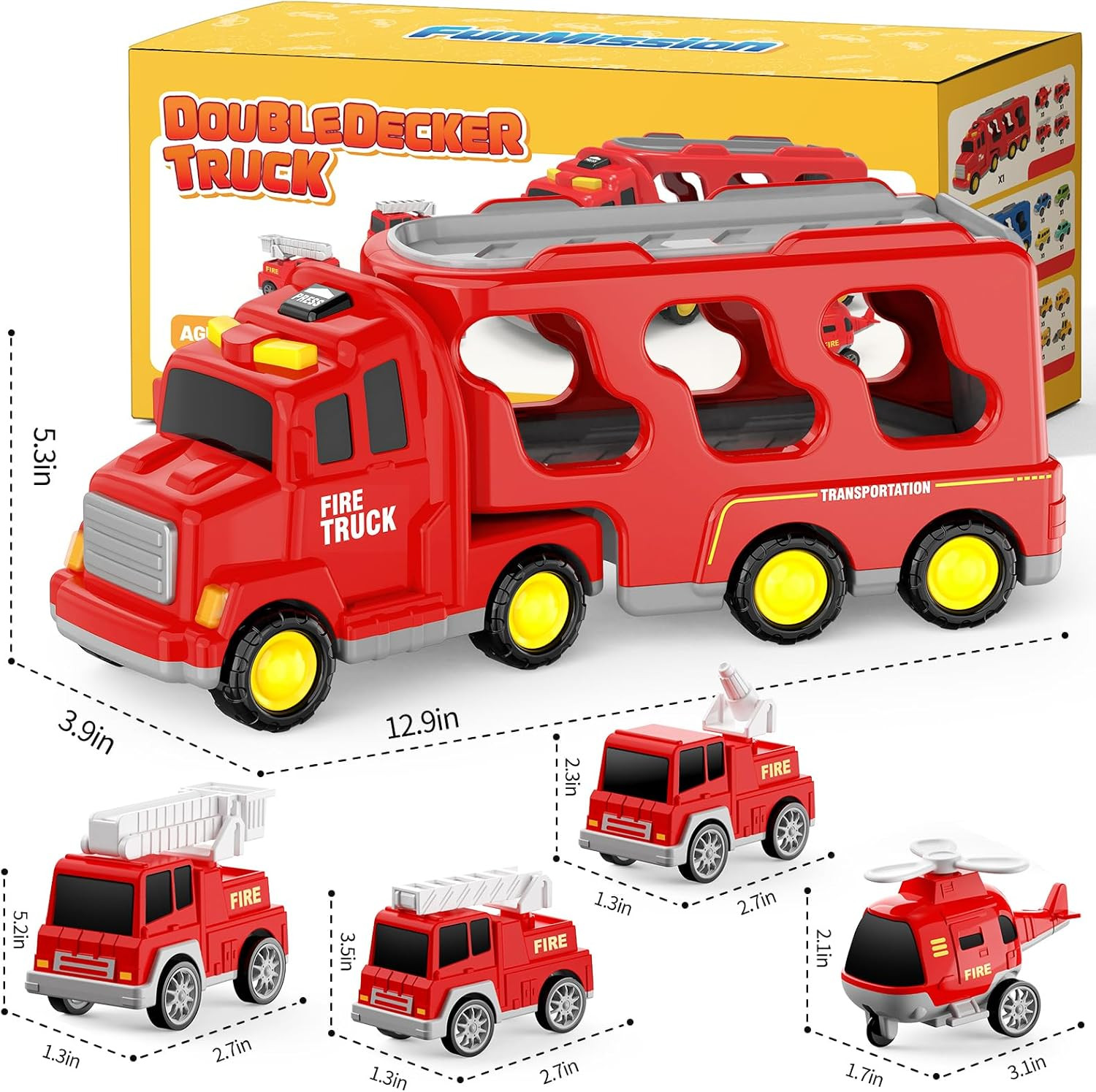 Toddlers Fire Truck for Kids 3-9 Year Old，5 in 1 Friction Power Vehicle Car for