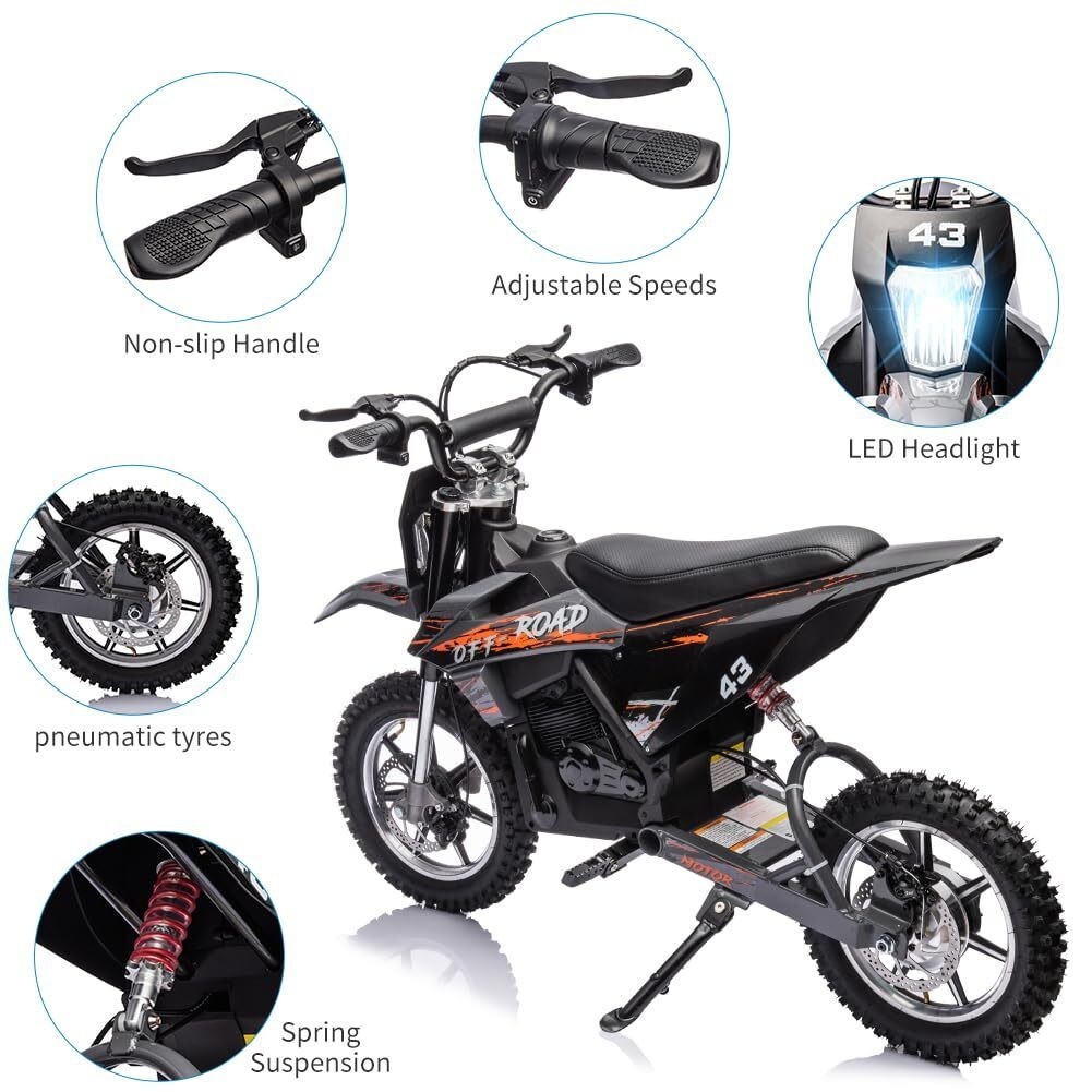 36V Kids Ride on Dirt Bike15.5MPH Fast Speed Electric Battery-Powered LED Light