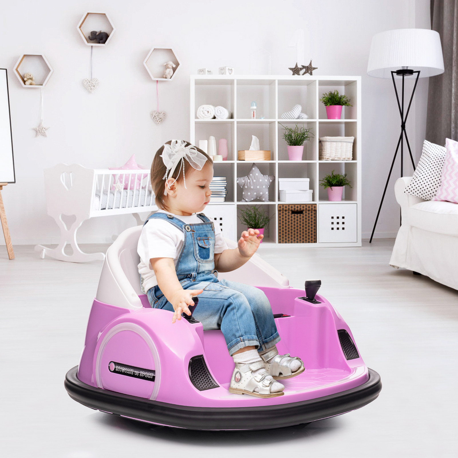 12V Kid Bumper Car, Remote Control, Battery Display, 360 Degree Spin, LED, Music