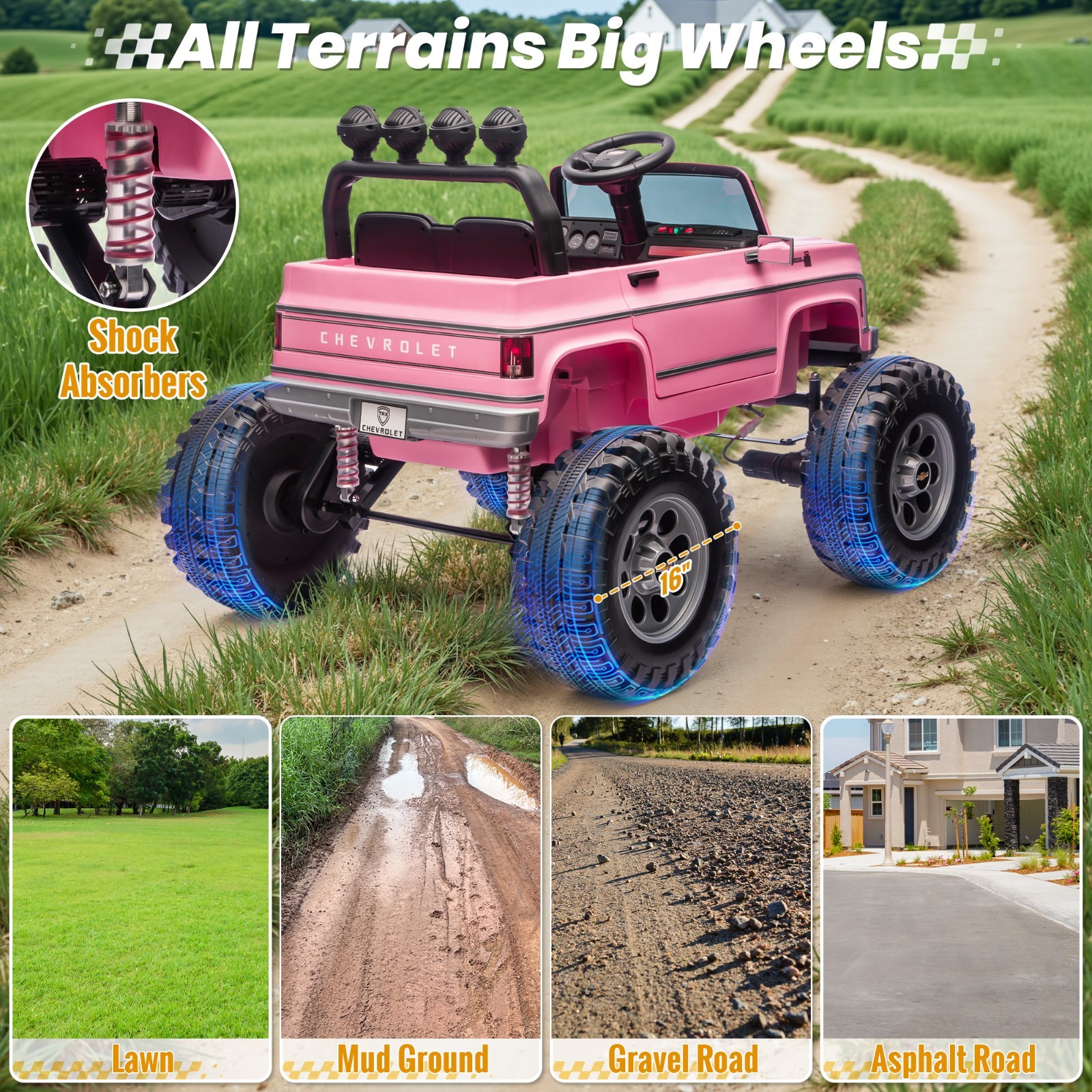 Chevrolet Cheyenne 24V Kids Electric Ride On Truck Remote Bluetooth USB LED Pink