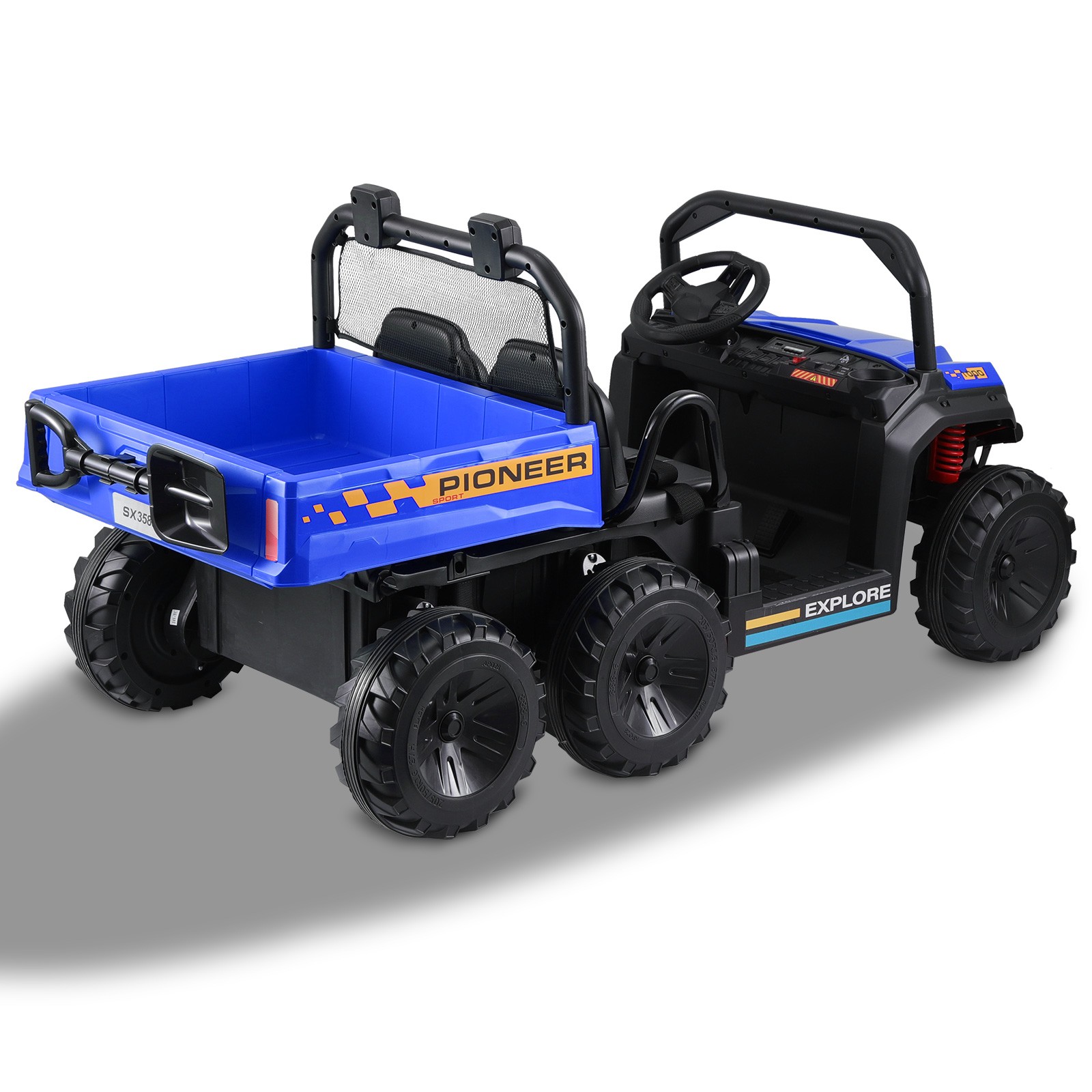 24V 2 Seater Ride on Dump Truck 4WD 6-Wheel Electric Car w/Remote Dump Bed Gift