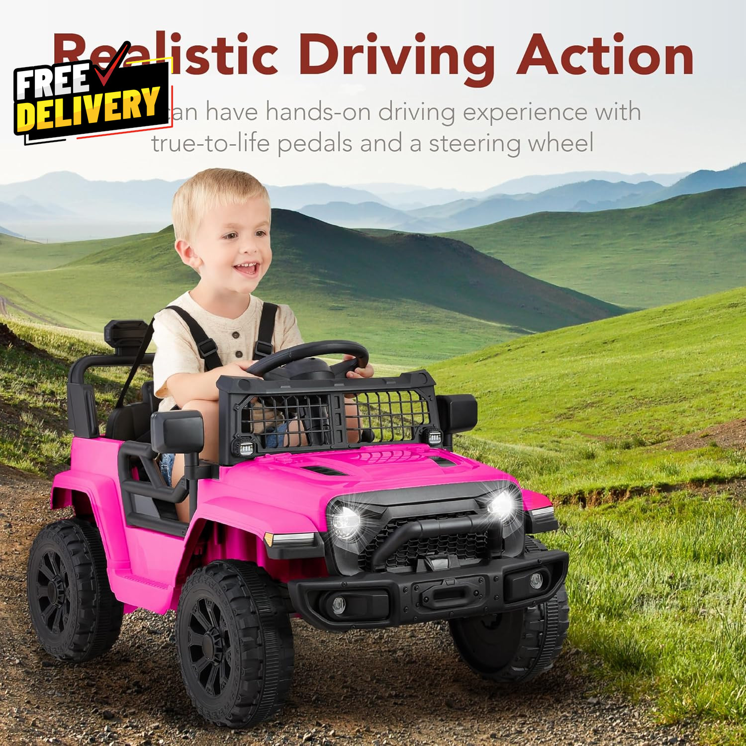6V Kids Ride-On Mini Truck Electric Car 4-Wheel Suspension Remote Control Pink
