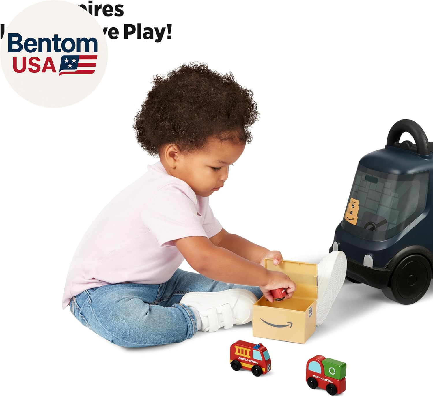 Amazon Delivery Van Ride on Toy for Kids, Blue Toddler Ride on Toy for Ages 2+,