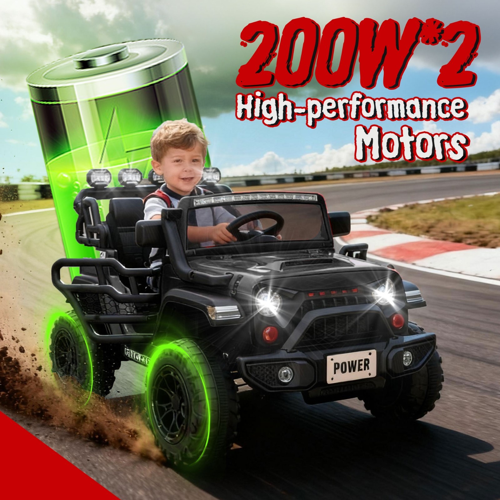 24V 2 Seater Electric Car Ride on Truck for Kids w/Remote,Power Wheels Jeep,Blac