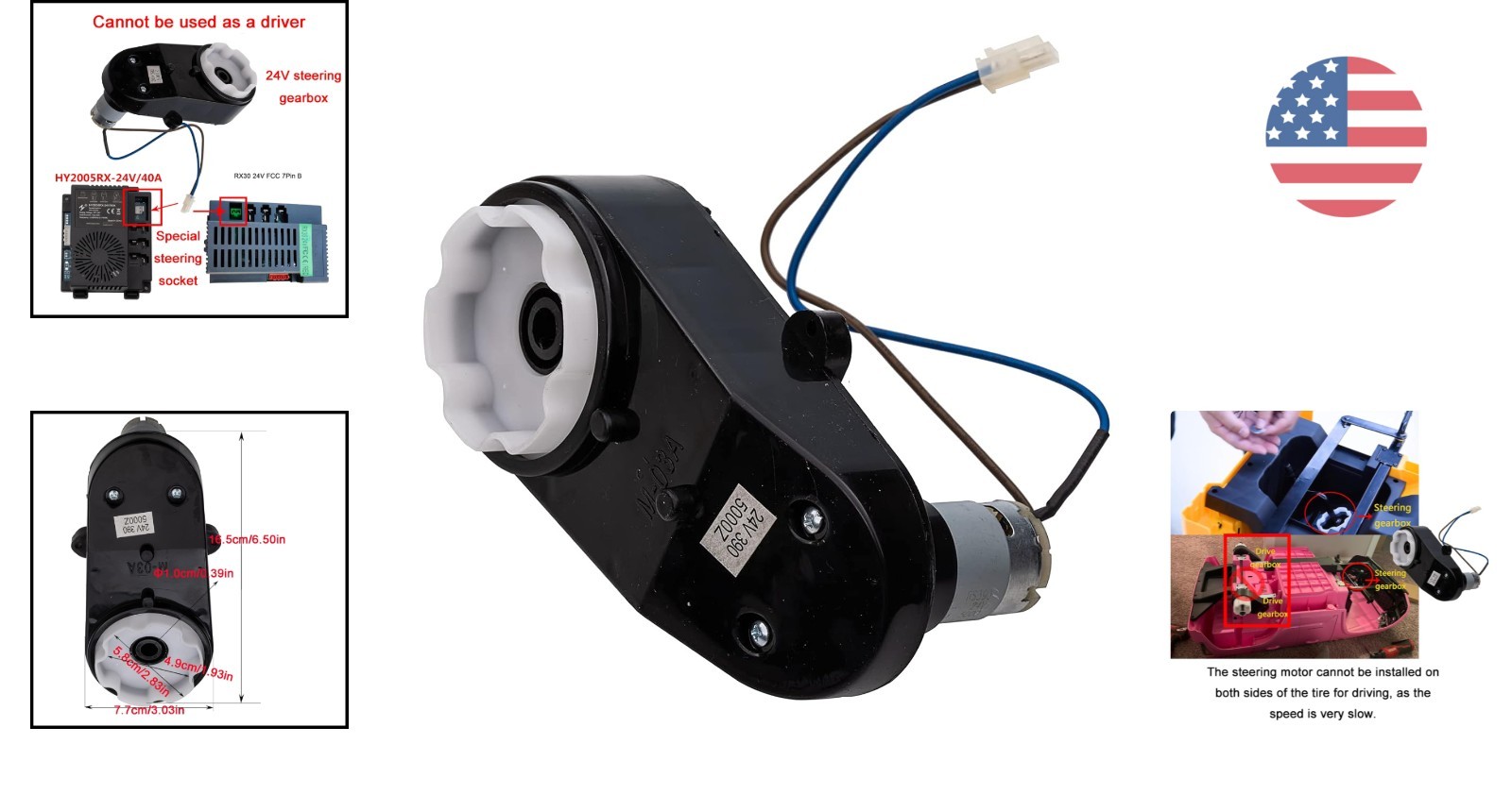 High-Performance RS390 24V Steering Motor Gearbox for Children’s Cars – 5000 RPM