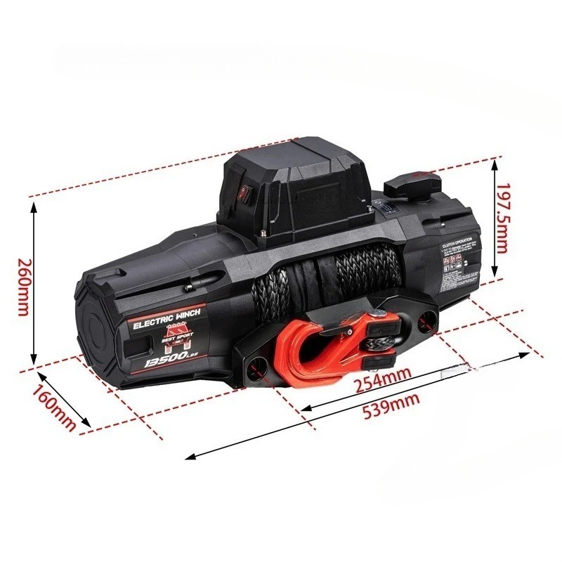 12V Portable Vehicle Self-Rescue Electric Silent Integrated Winch 13,500 Lbs