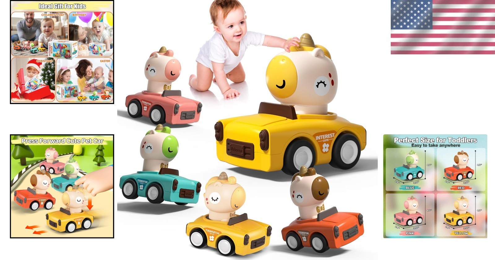 Colorful Friction Car Toy Set with Rotating Animal Drivers – Ideal for Toddlers