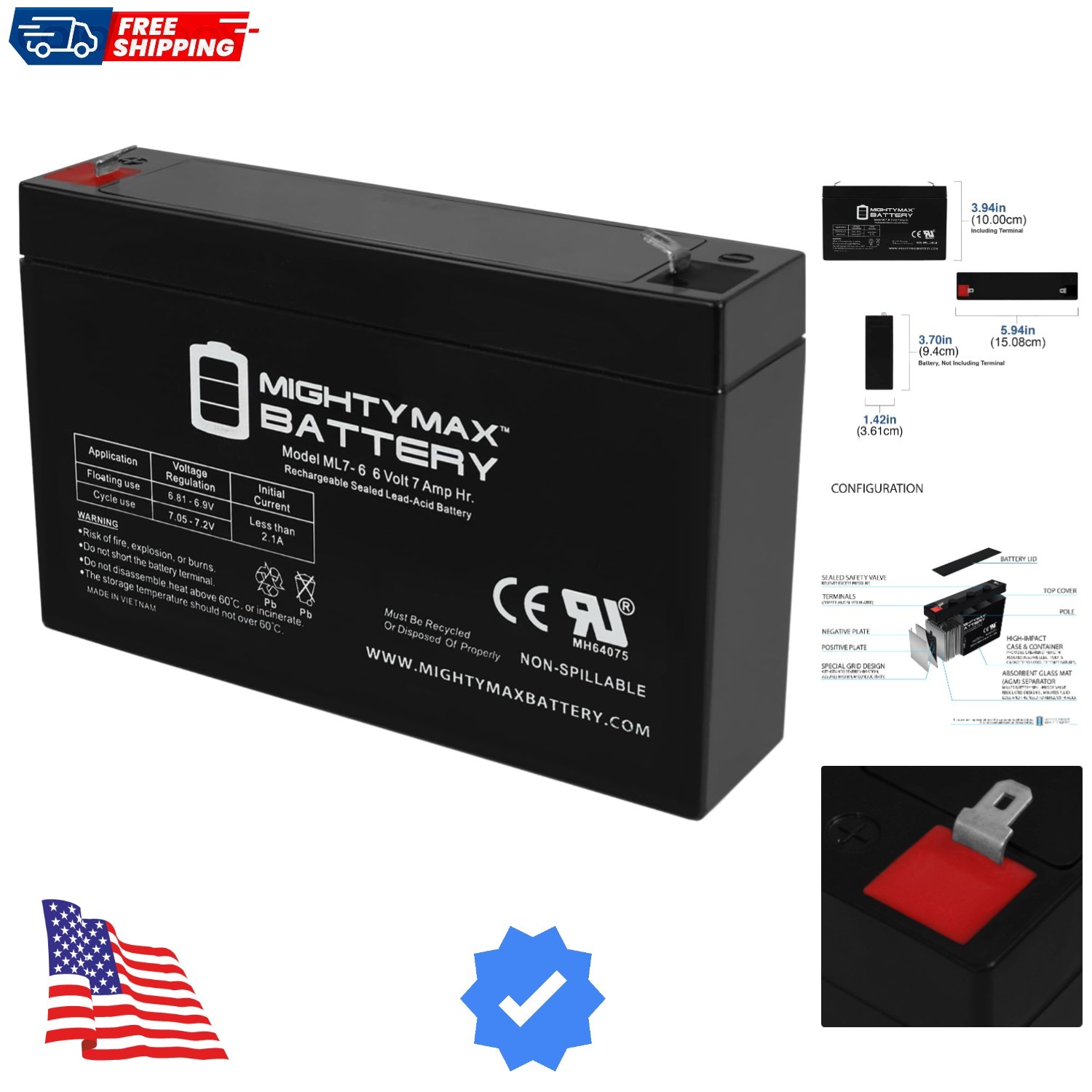 Ride On Replacement 6V 7AH Battery For Kids Ride On Power Car Wheels