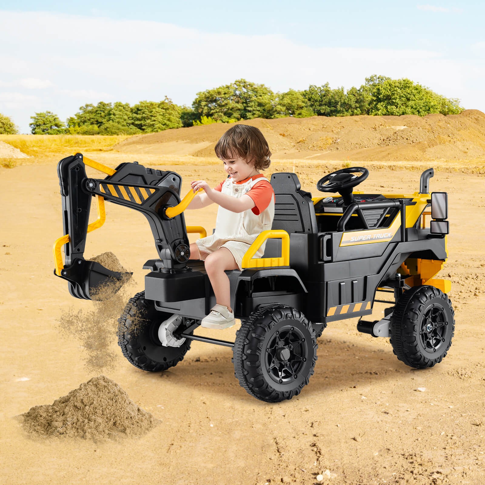 24V Ride On Excavator, 4WD Electric Truck Construction Vehicle w/Remote Control