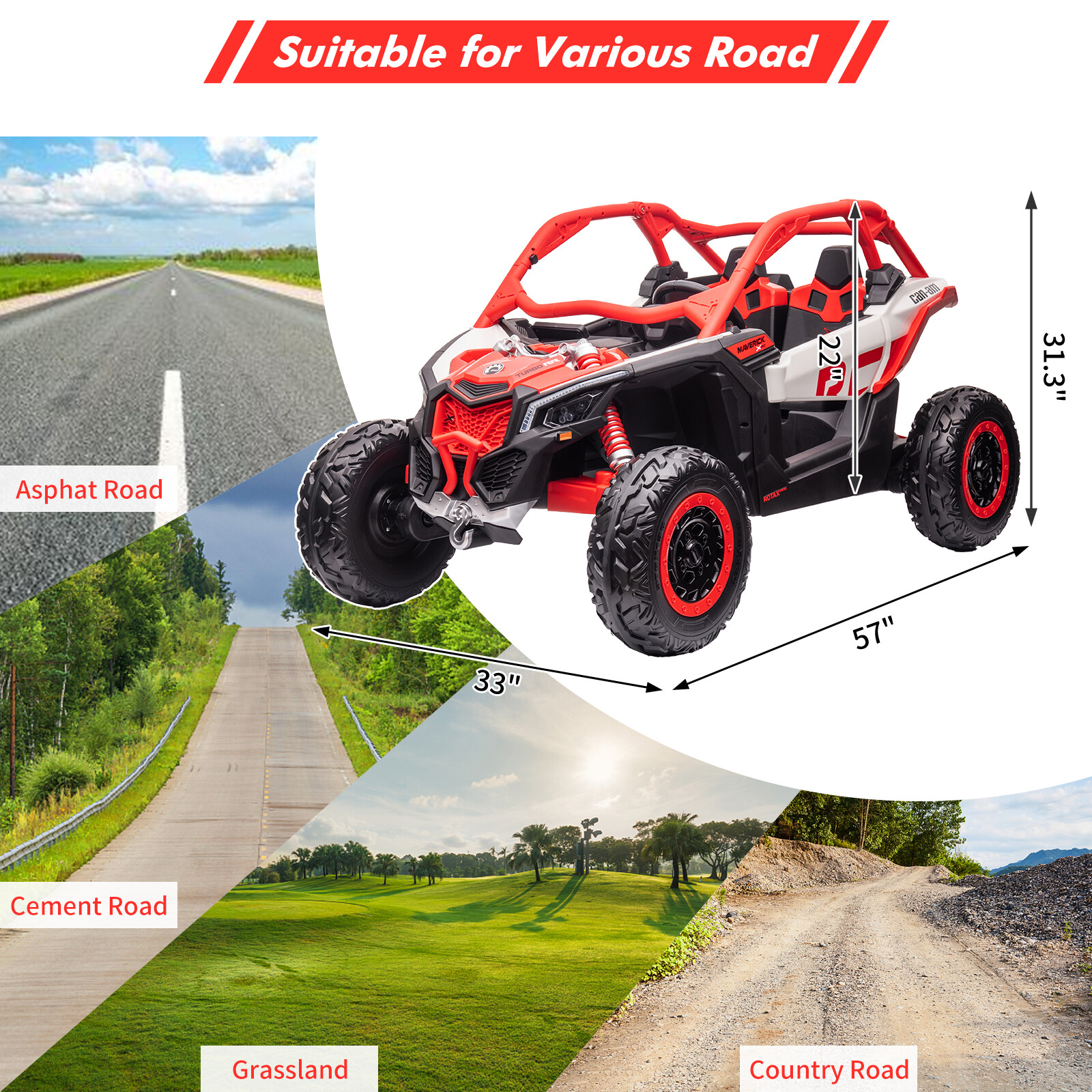 2 Seater Ride On UTV Car, Electric Off-Road Car, 4WD Kids Truck W/Remote Control