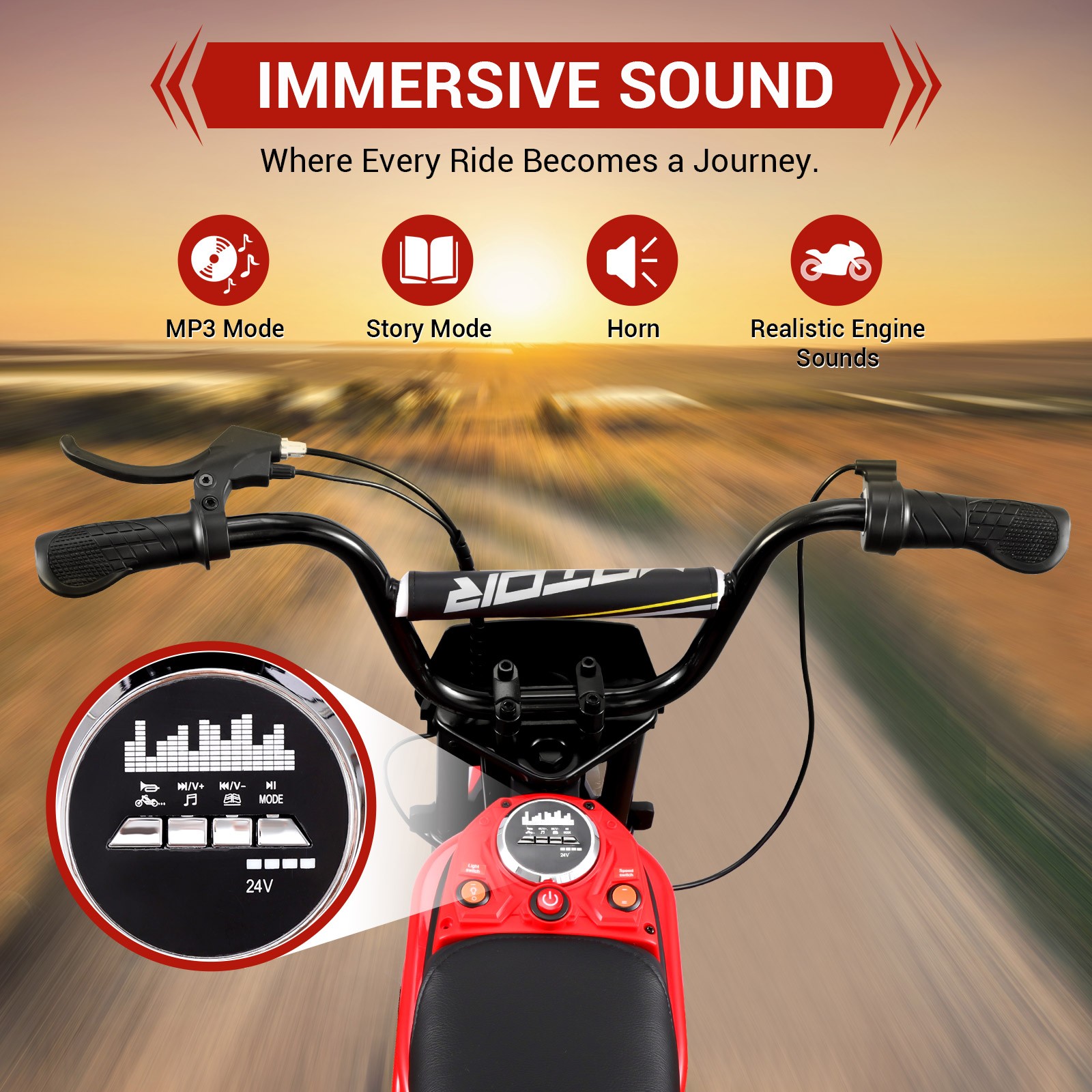 12V 350W Electric Dirt Bike for Kids 14.3mph Max Speed 12″ Air-Filled Tires Xmas