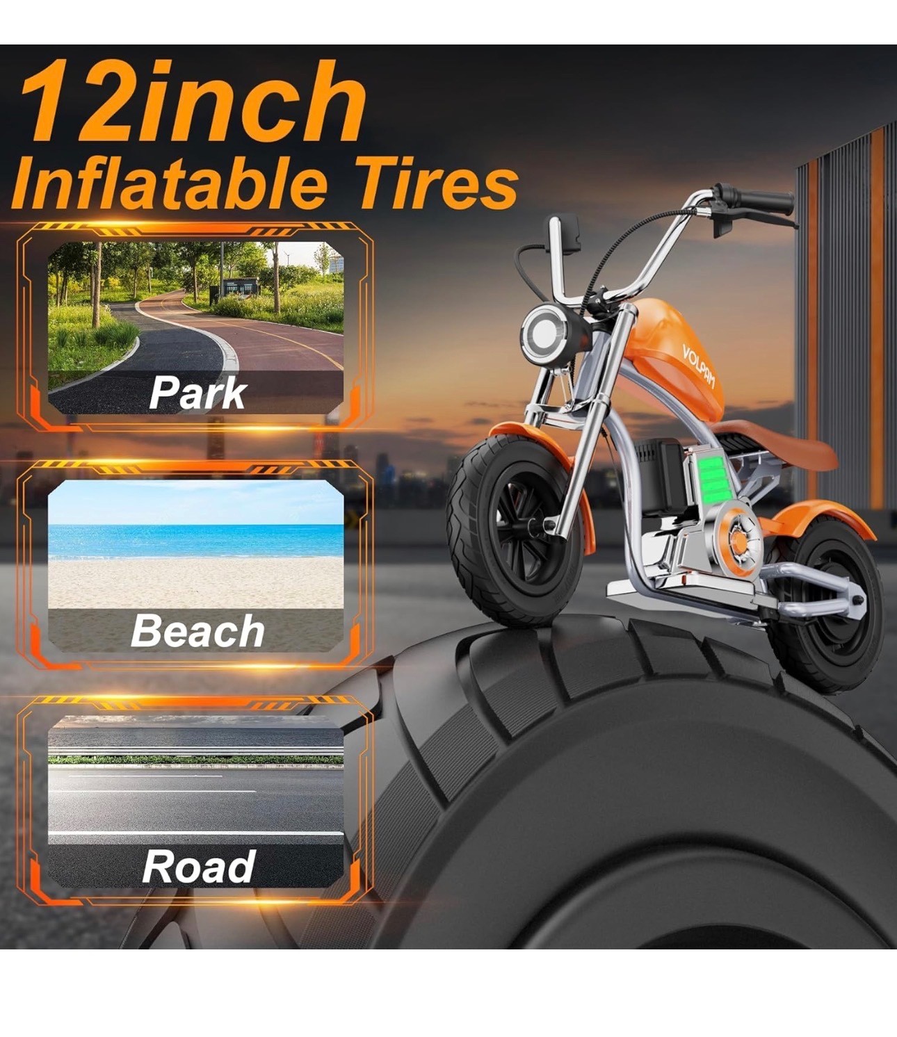 Kids Electric Dirt Bike 24V, LED Lights, Rear Brake, Leather Seat, Up to 10MPH