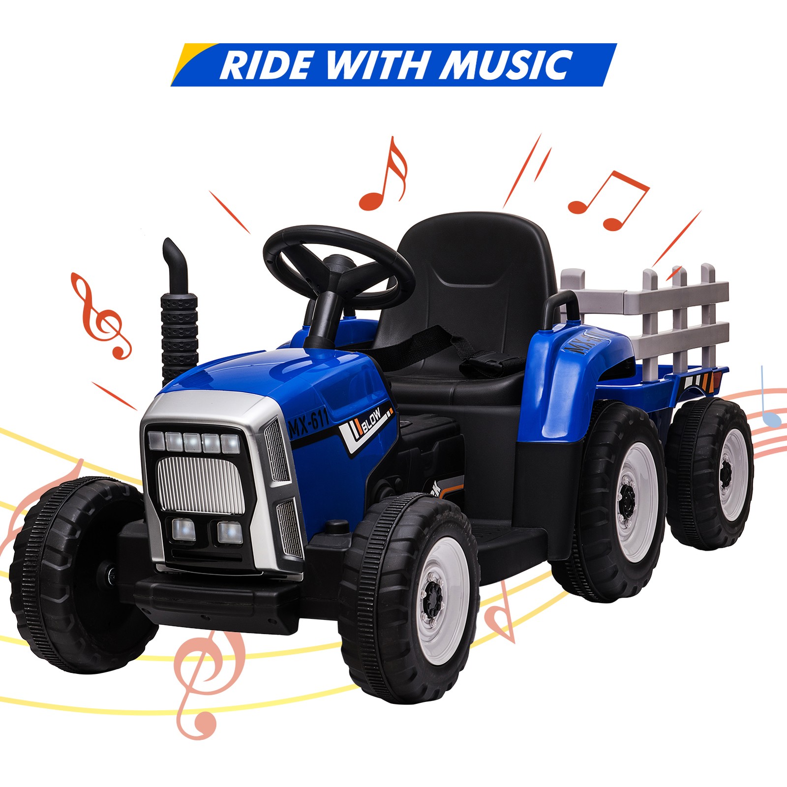Battery‑Powered 12V Kids Tractor w/ Remote,25/35W Motor, LED, Educational Audio