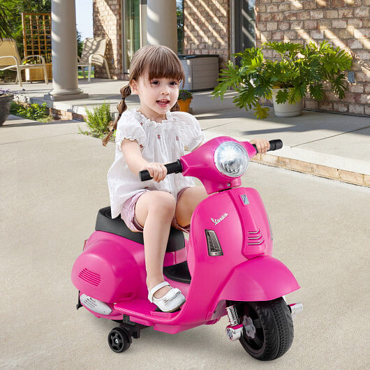 Kids Ride on Motorcycle Licensed Vespa with LED Headlight and Horn Sound-Pink –