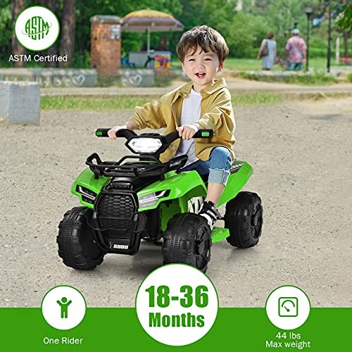 Kids ATV, 6V Battery Powered Electric Vehicle Four Wheeler Quad Green
