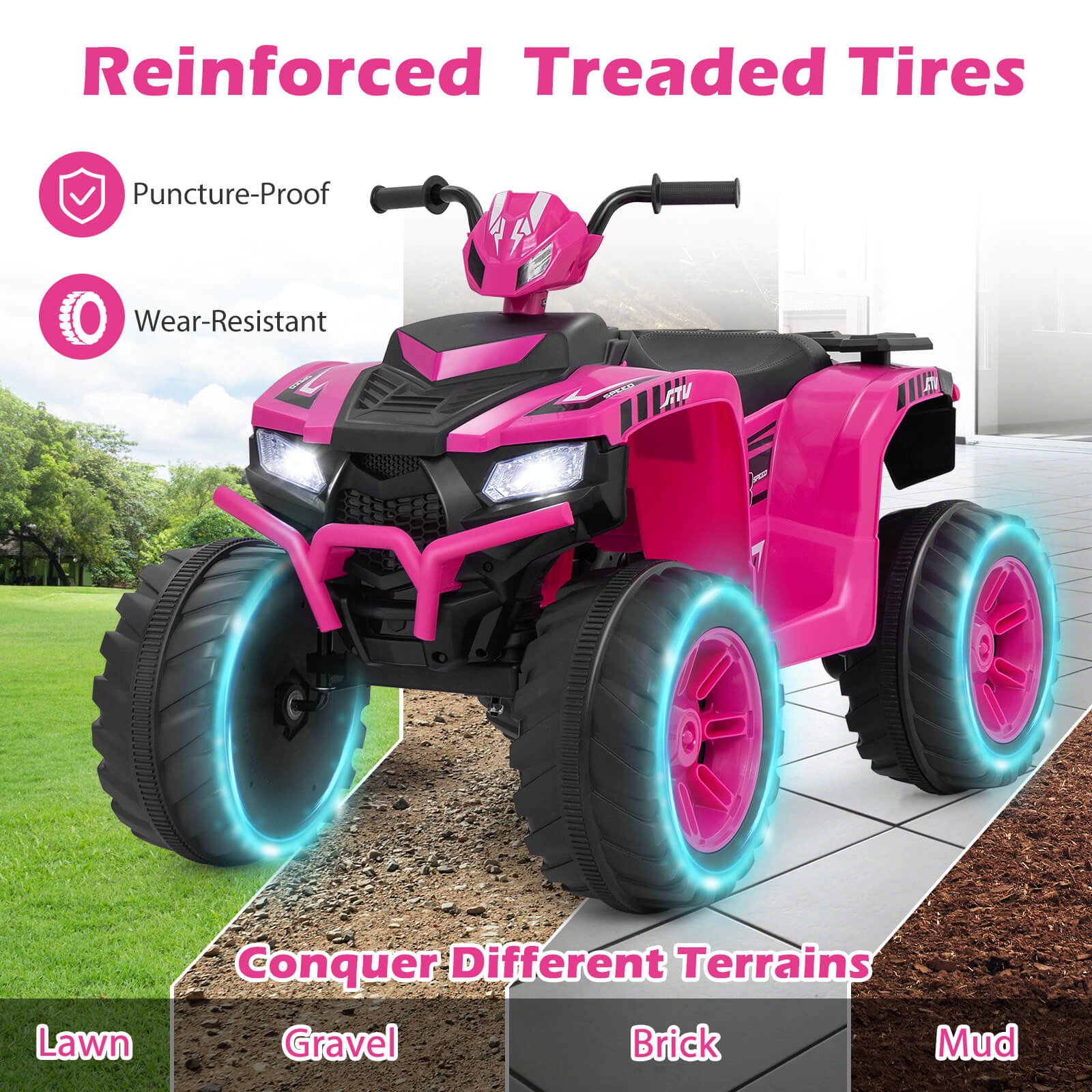 24V Kids Ride-On Electric ATV 4-Wheeler Quad Car with Wireless Connection