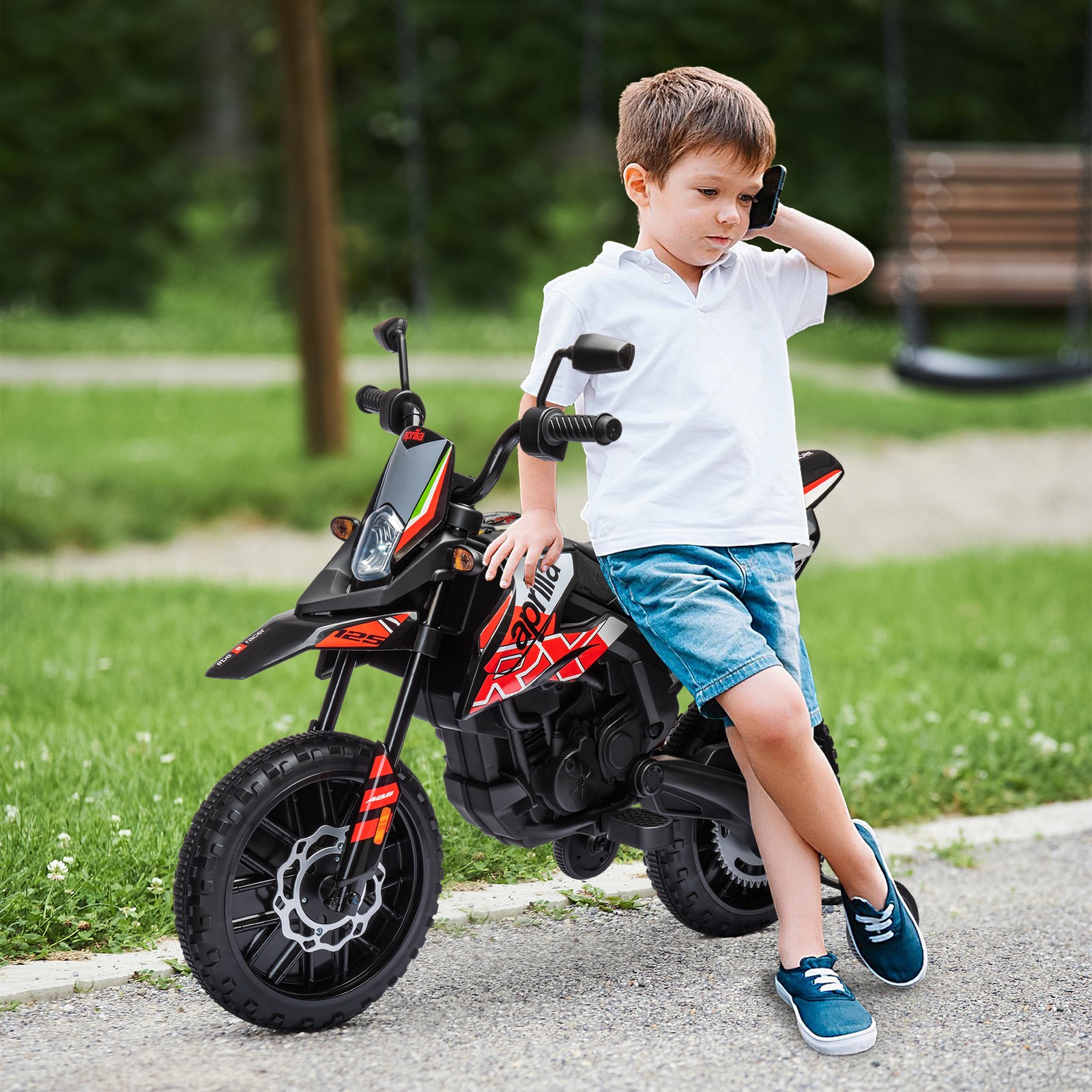 12V Aprilia Licenced Kids Motorcycle with Training Wheels, Red