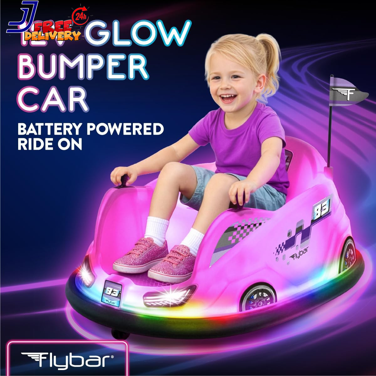 12V Glow Bumper Car Ride on Toy Indoor/Outdoor Toys Toddler Toys Pink