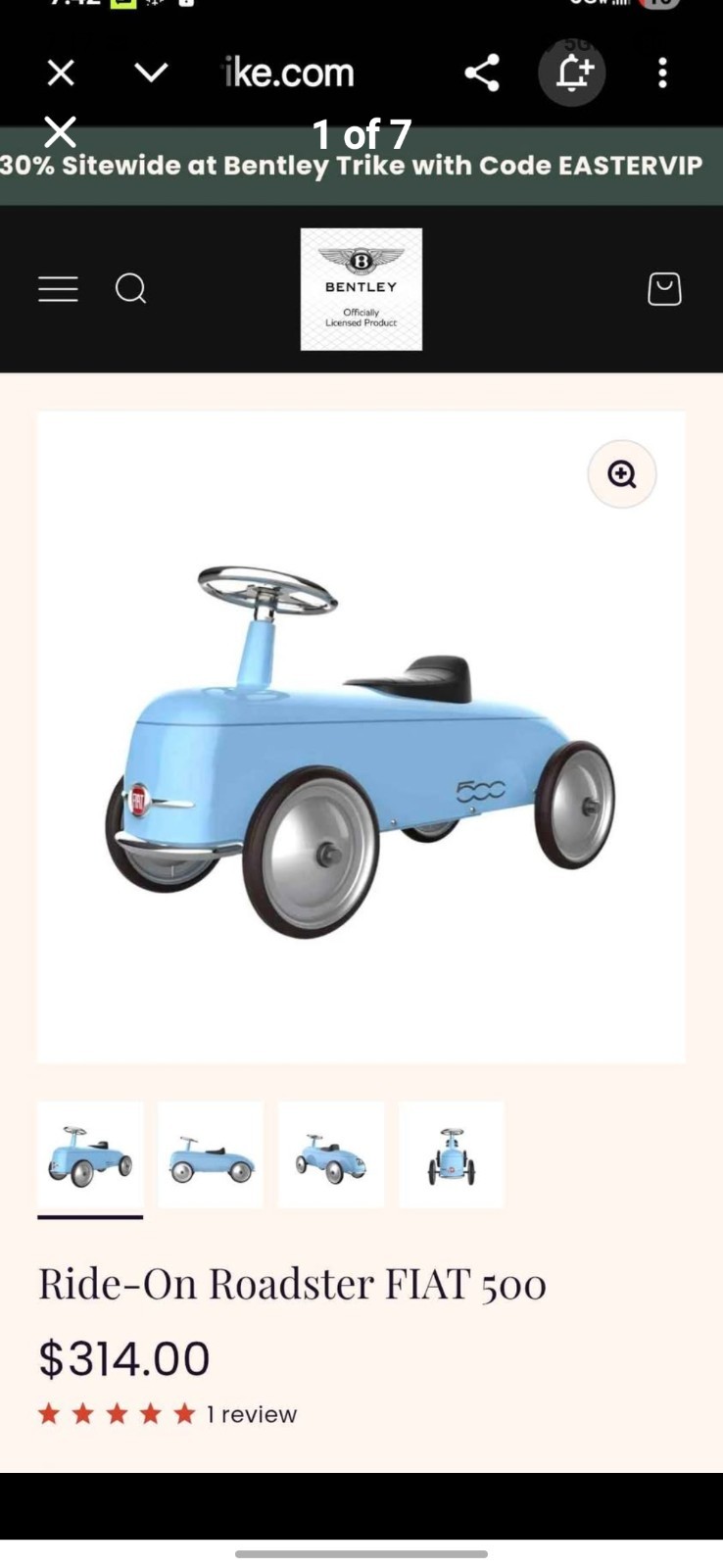Nordstrom roadster Fiat 500 Vintage Ride On Toy/collectable Car