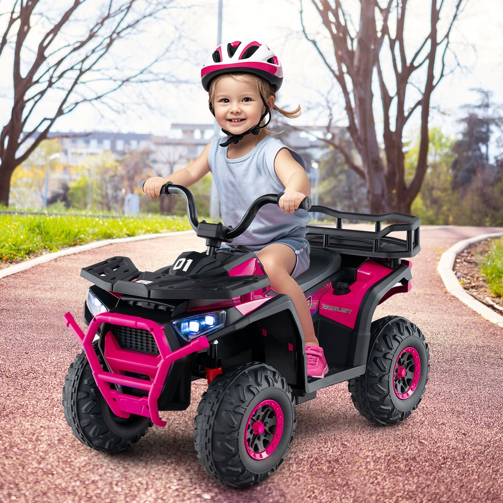 24V Kids Ride on Electric ATV Car Toy w/ Spring Suspension & LED Lights USB