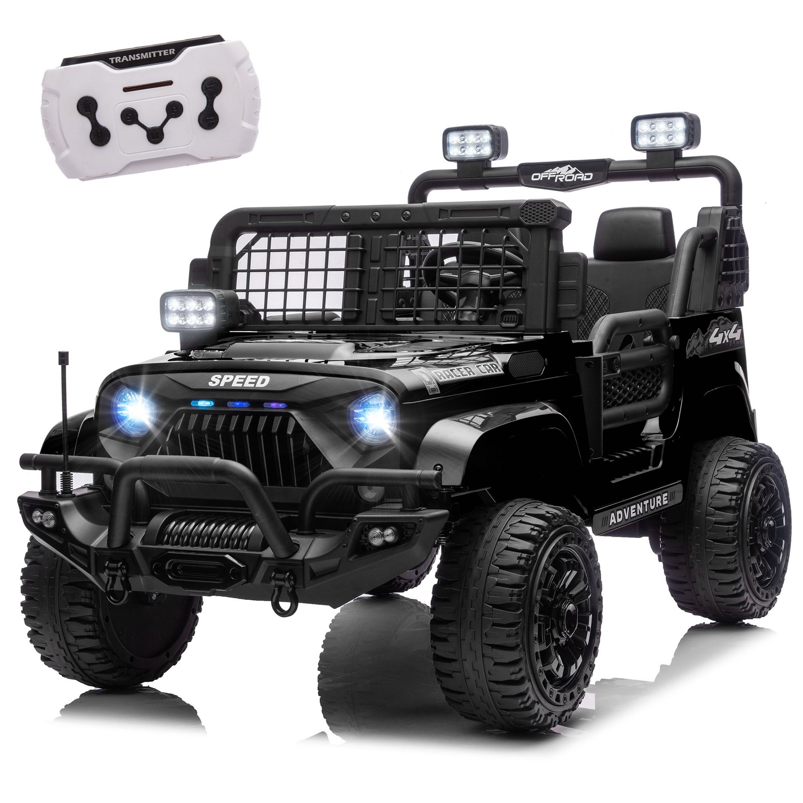 24V 2-Seaters Electric Jeep Truck Ride on Car Toy for Kids 3-8 w/ Remote Control
