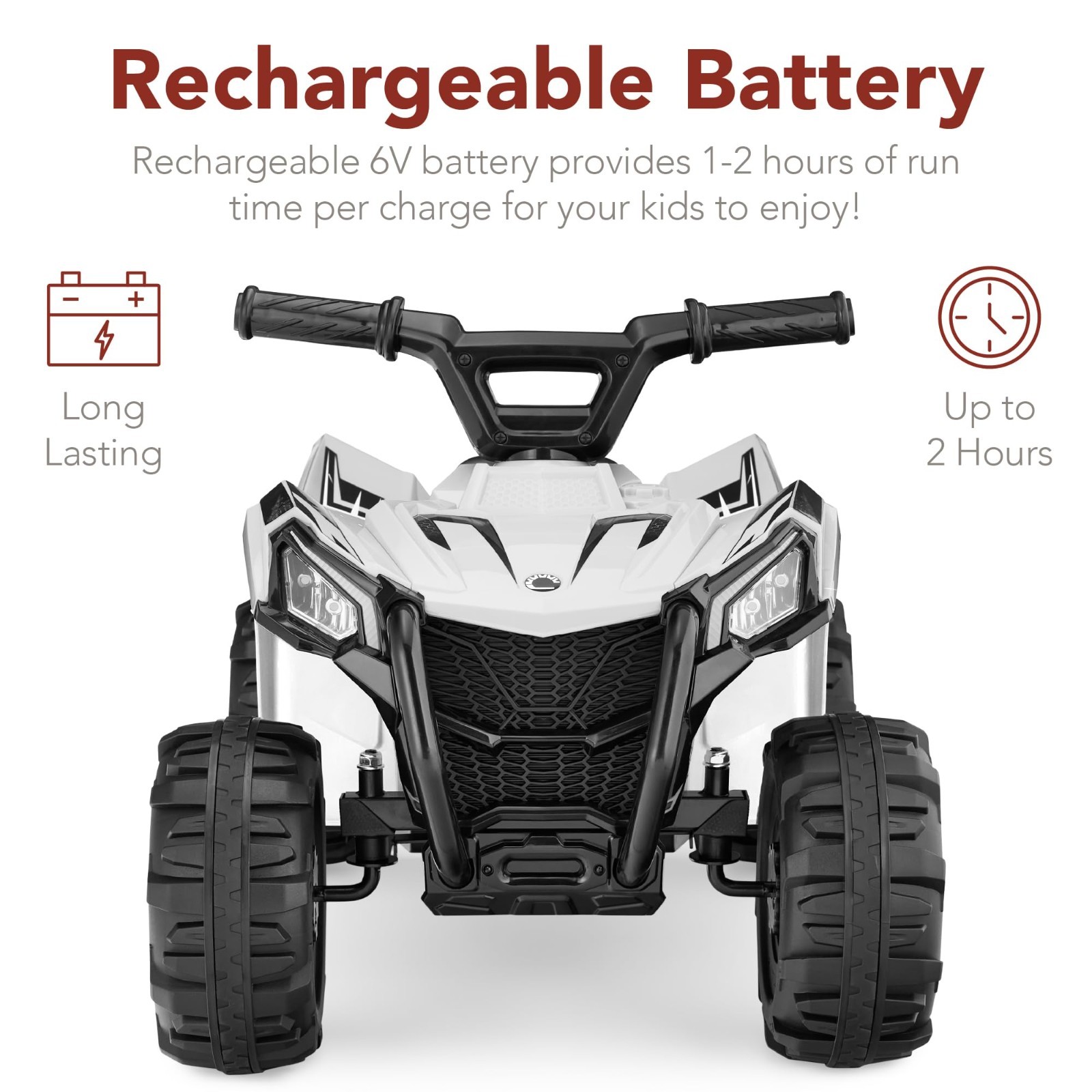 6V Kids Ride On ATV Quad 4-Wheeler Toy Car, Treaded Tires, 1.8MPH Speed, White