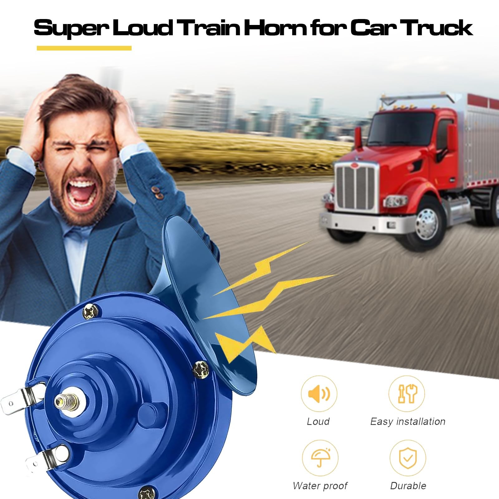 2 Pack 300DB Super Loud Train Horn, 12V Waterproof Electric Snail Horn, Blue