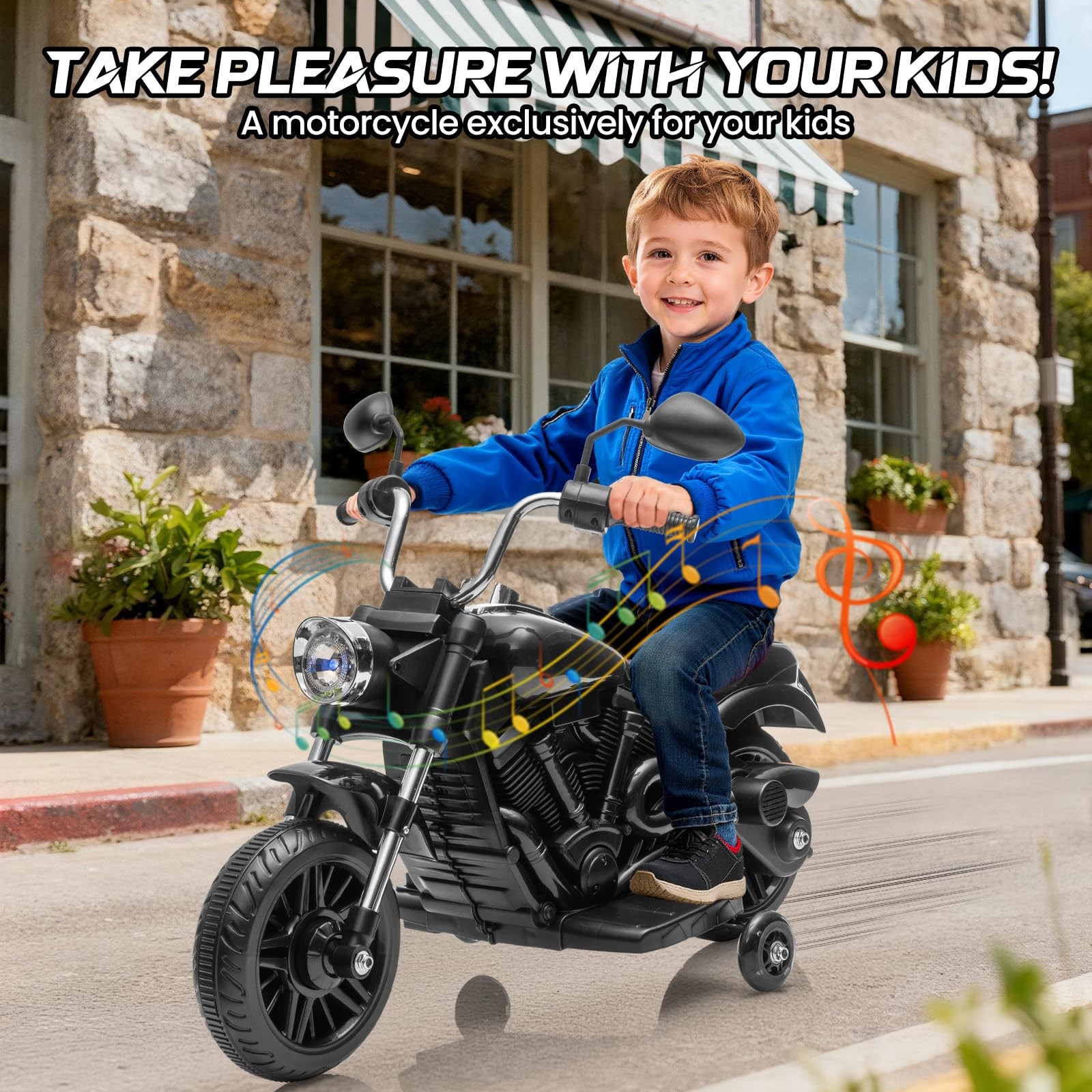 Kids Motorcycle,12V Electric Motorcycle,Ride On Motorcycle w/Training Wheels