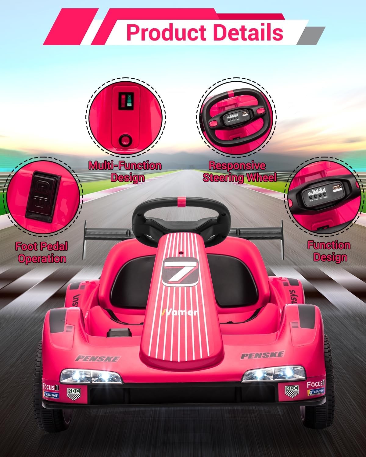 6v Electric Racer Go Kart for Kids 2.4g Remote Control 3 to 7 years